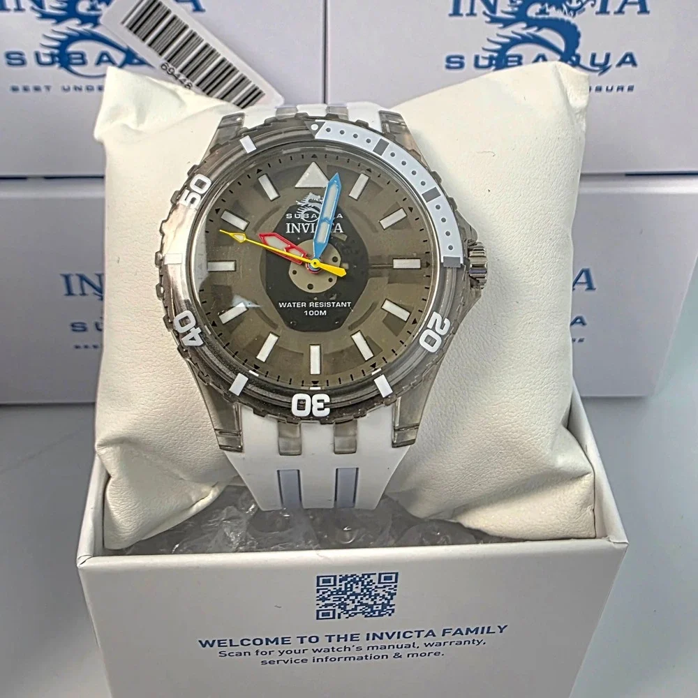 Invicta Subaqua Mens Watch White Acrylic Case Silicone Strap 69448 New